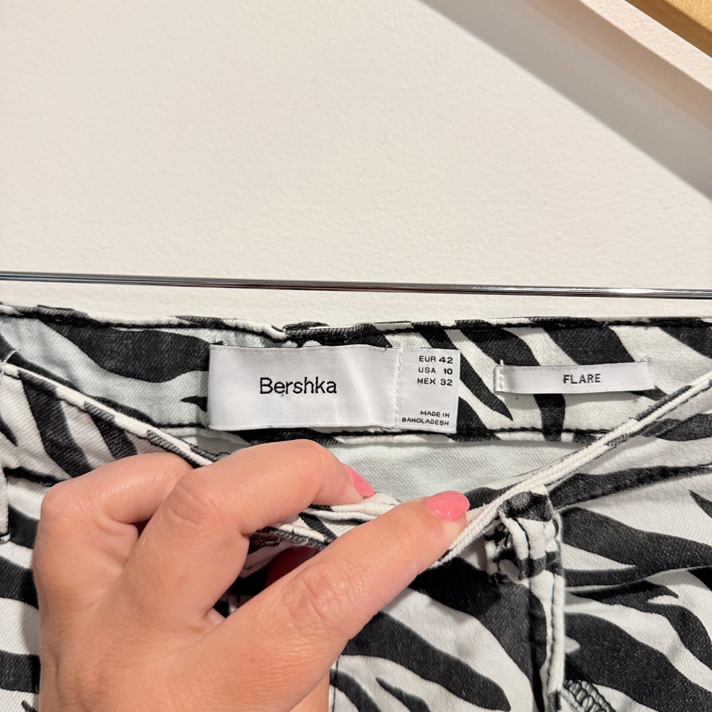 Bershka Zebra Print Flare Jeans Black/White - Size 10