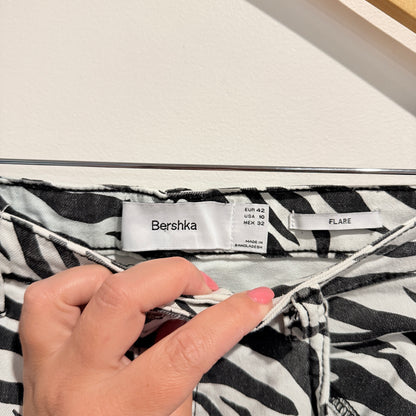Bershka Zebra Print Flare Jeans Black/White - Size 10