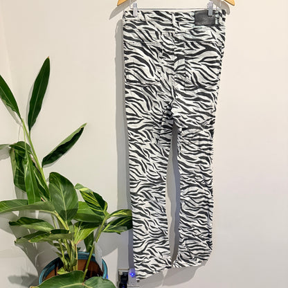 Bershka Zebra Print Flare Jeans Black/White - Size 10