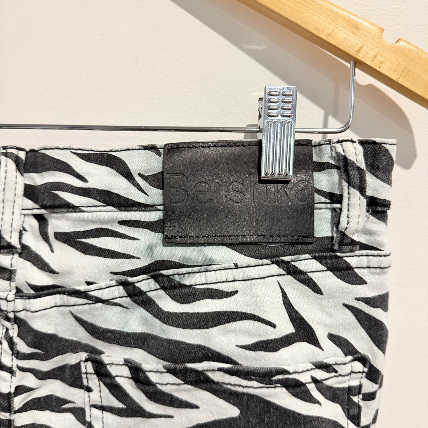 Bershka Zebra Print Flare Jeans Black/White - Size 10