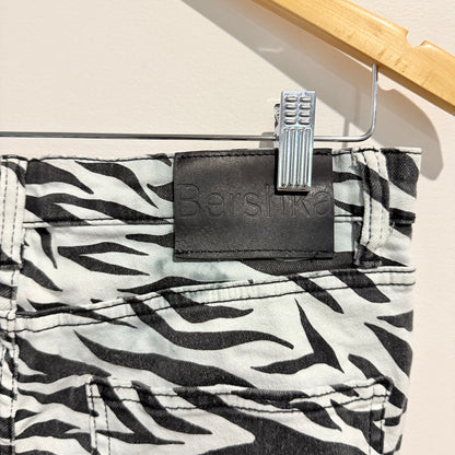 Bershka Zebra Print Flare Jeans Black/White - Size 10