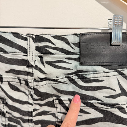 Bershka Zebra Print Flare Jeans Black/White - Size 10