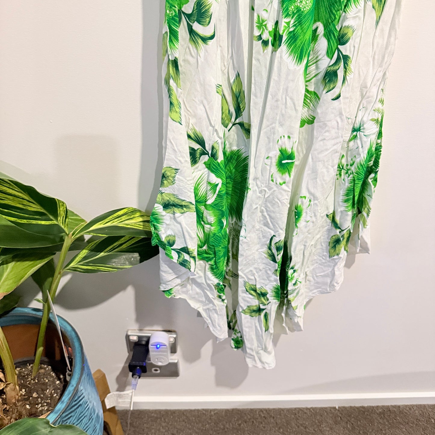 Floral Green Handkerchief Hem Dress - Size Large