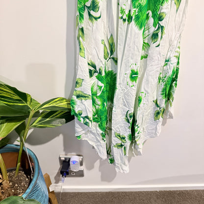 Floral Green Handkerchief Hem Dress - Size Large