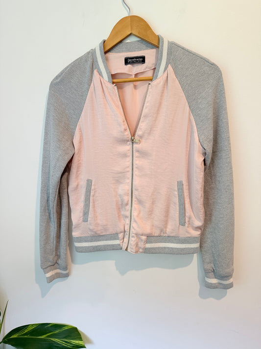 Stradivarius Satin Bomber Jacket Pink Grey - Size S