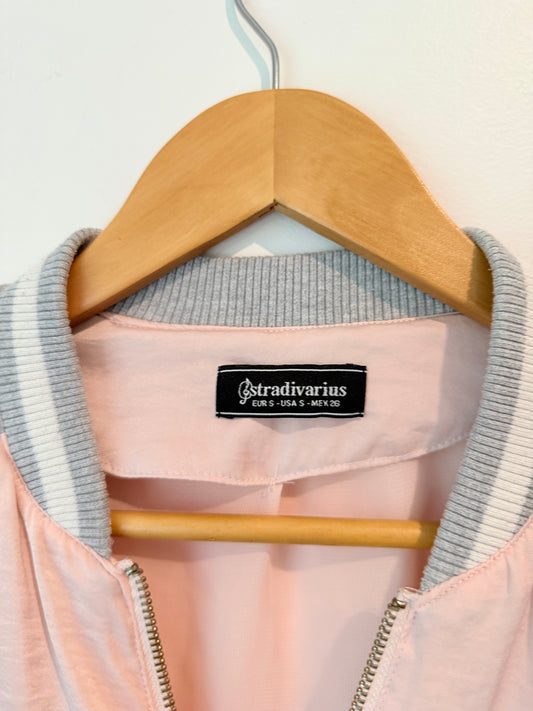 Stradivarius Satin Bomber Jacket Pink Grey - Size S