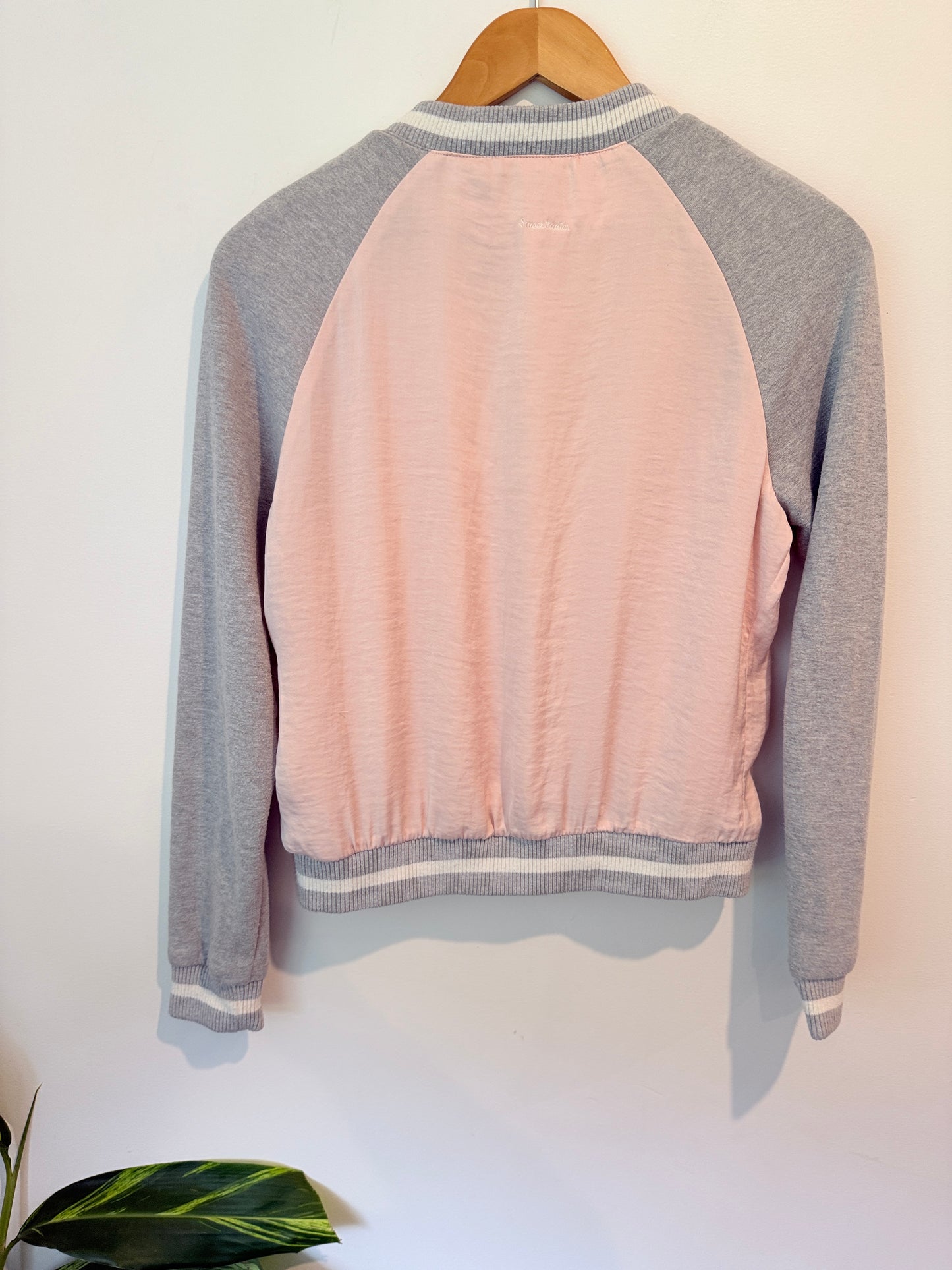Stradivarius Satin Bomber Jacket Pink Grey - Size S