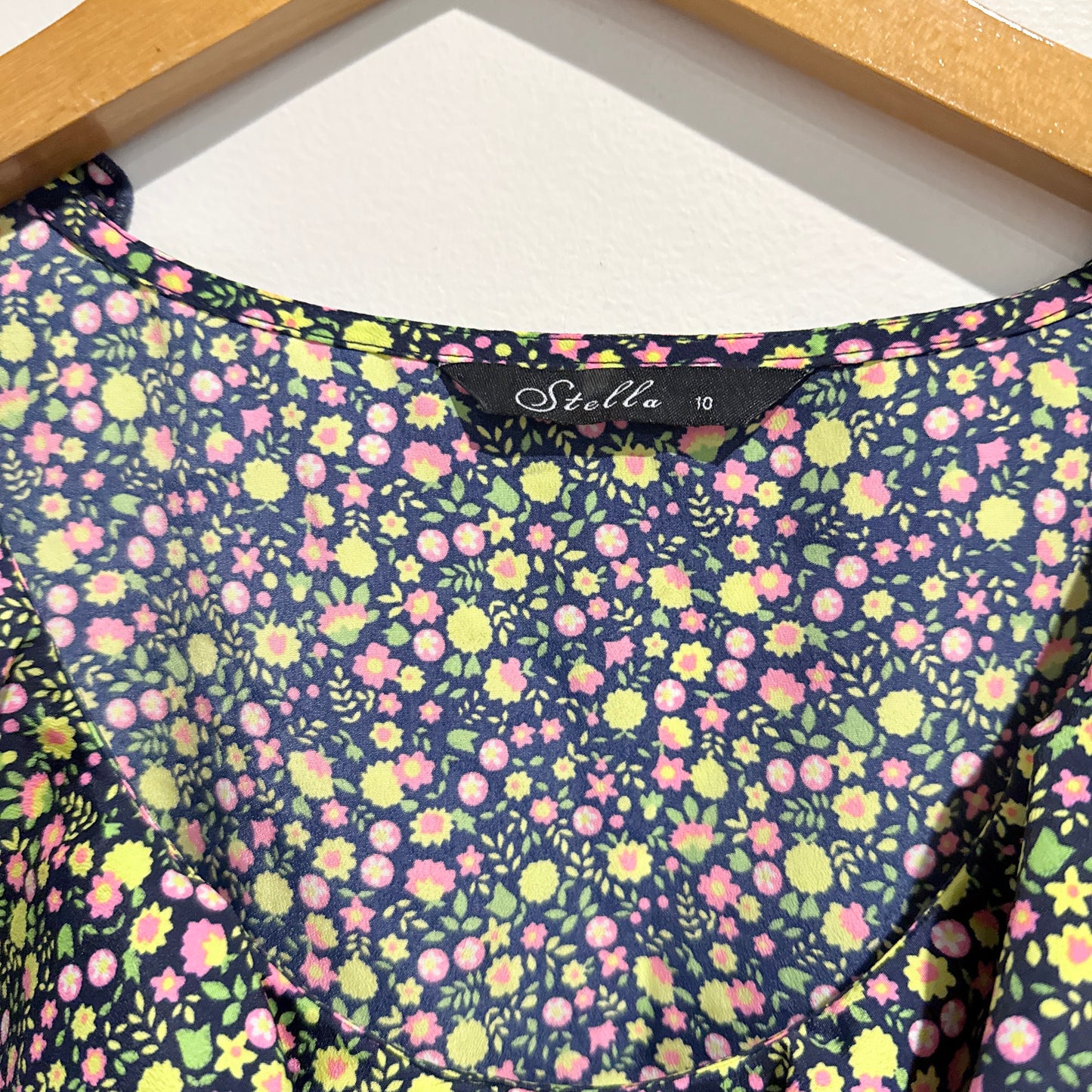 Stella Floral Ruffle Neck Mini Dress - Size 10