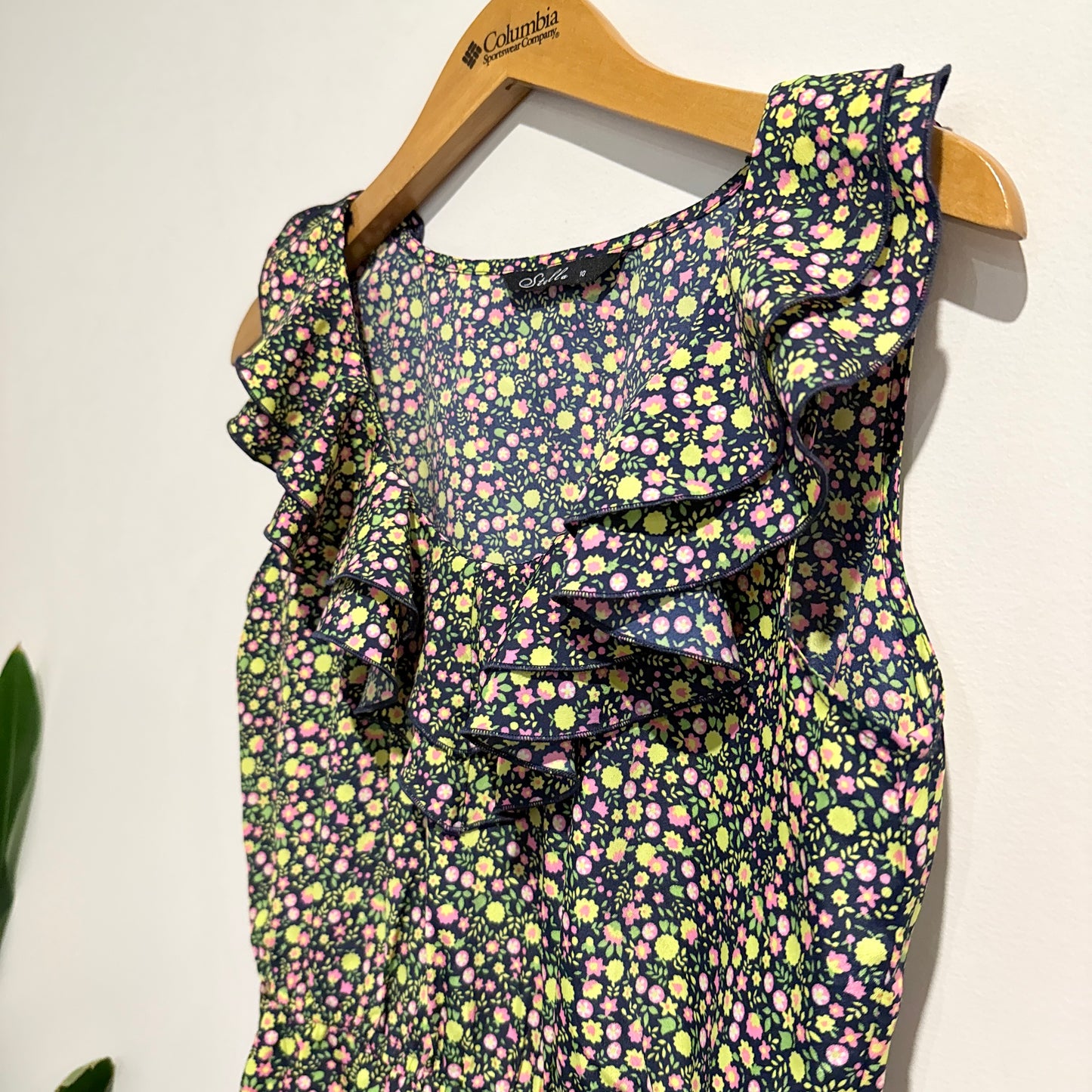 Stella Floral Ruffle Neck Mini Dress - Size 10