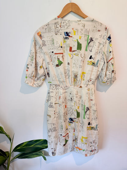 Cut Label Abstract Print Wrap Dress Cream Multi - Size S