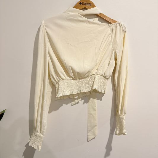 Likely Tie-Neck Smocked Long Sleeve Blouse Cream - Size S