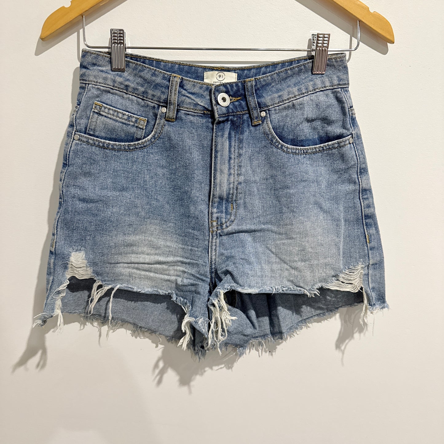 Cotton On 91 Distressed Denim Shorts Blue - Size 6