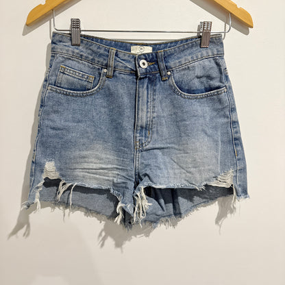 Cotton On 91 Distressed Denim Shorts Blue - Size 6