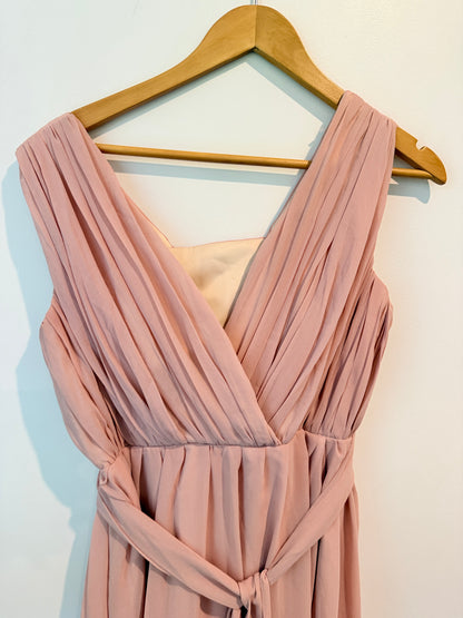 Blush Pink Pleated Maxi Dress with Lace-Up Back - Size S - Great Bridesmaids Dress