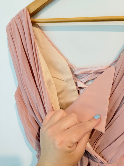 Blush Pink Pleated Maxi Dress with Lace-Up Back - Size S - Great Bridesmaids Dress