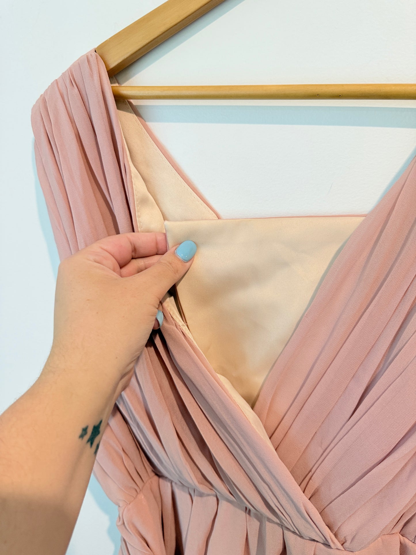 Blush Pink Pleated Maxi Dress with Lace-Up Back - Size S - Great Bridesmaids Dress