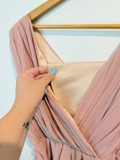 Blush Pink Pleated Maxi Dress with Lace-Up Back - Size S - Great Bridesmaids Dress