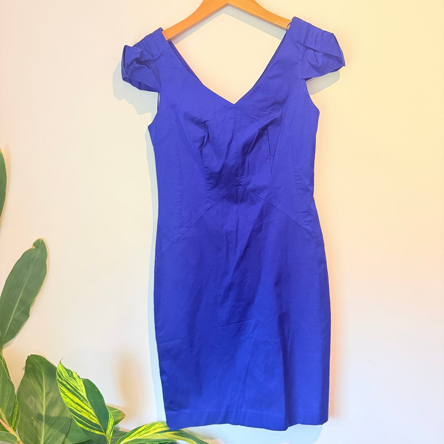 Veronika Maine Size 8 Royal Blue Cap-Sleeve V-Neck Sheath Dress