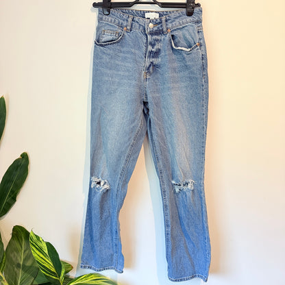 H&M Size 10 High-Rise Straight-Leg Distressed Jeans