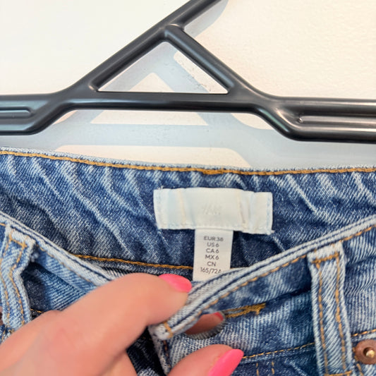 H&M Size 10 High-Rise Straight-Leg Distressed Jeans