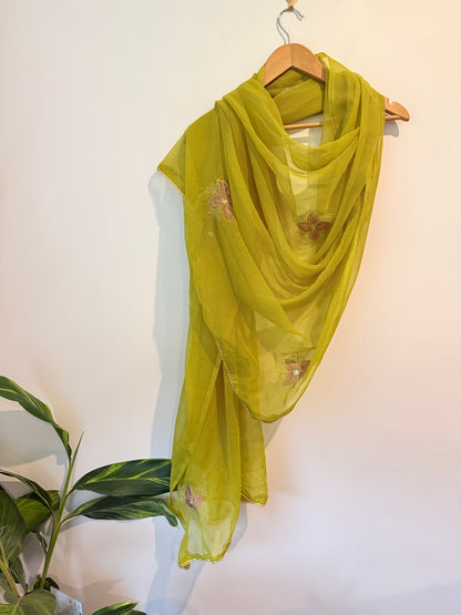 Sheer Embroidered Head Scarf / Shawl with Floral Detail