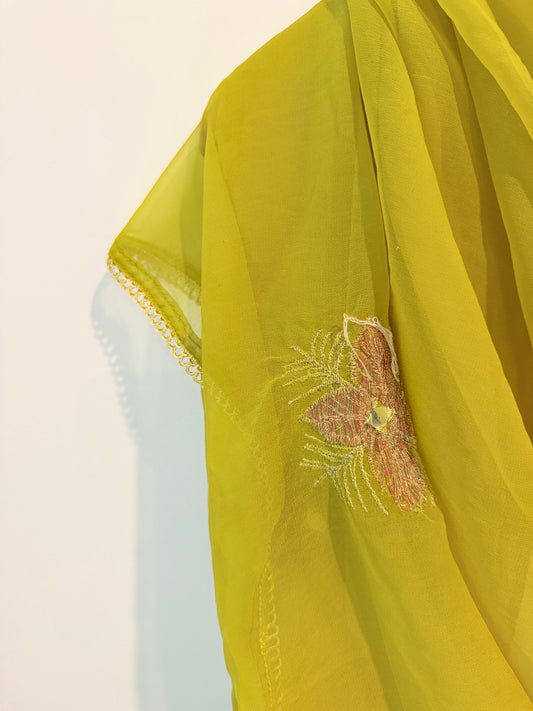 Sheer Embroidered Head Scarf / Shawl with Floral Detail
