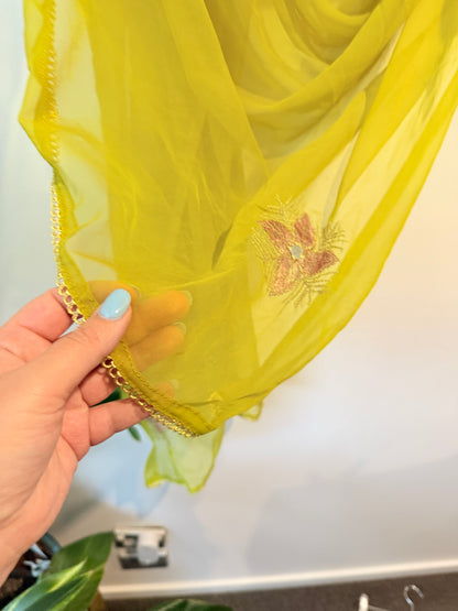 Sheer Embroidered Head Scarf / Shawl with Floral Detail