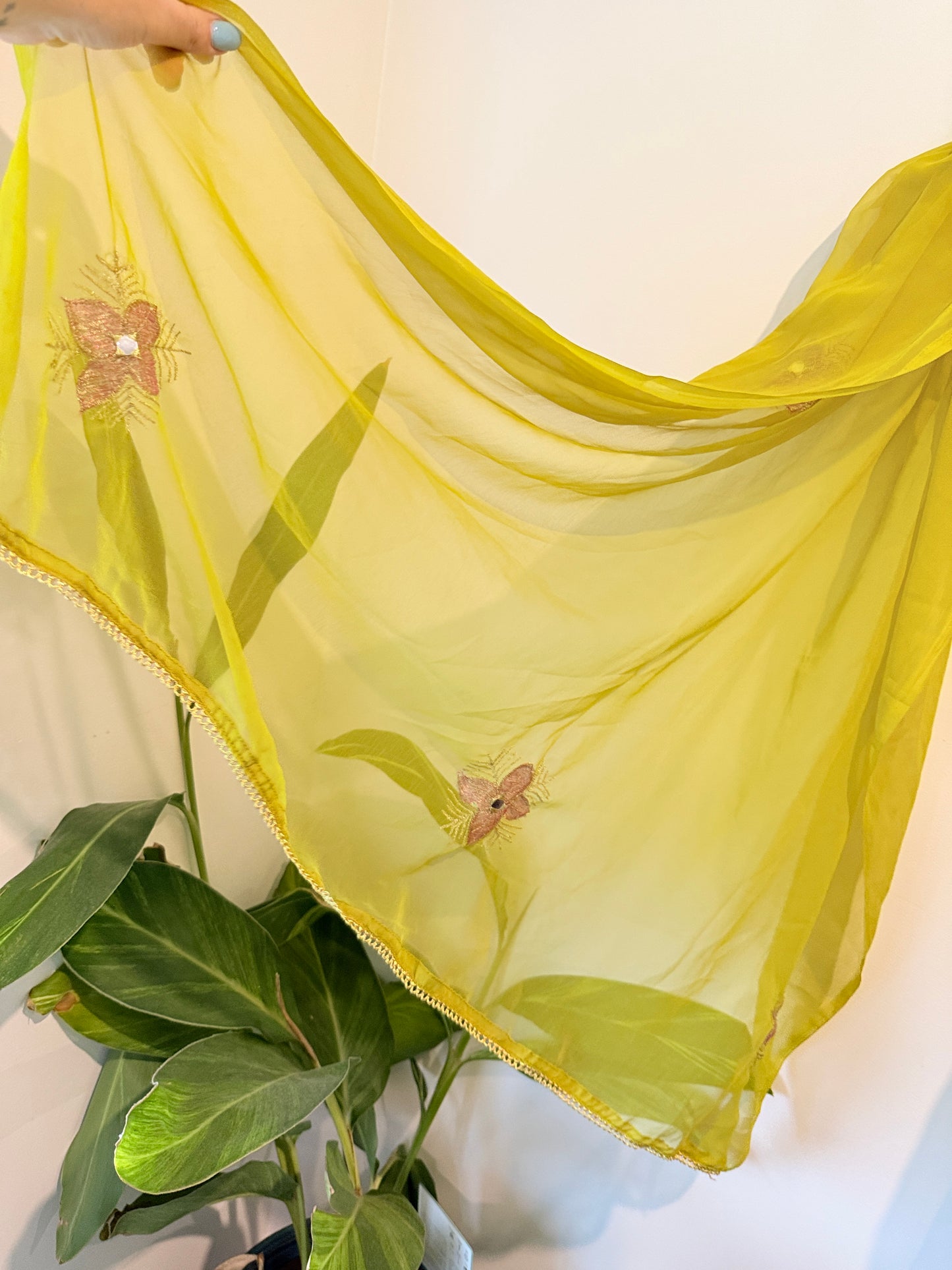 Sheer Embroidered Head Scarf / Shawl with Floral Detail