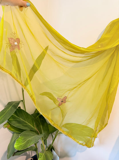 Sheer Embroidered Head Scarf / Shawl with Floral Detail