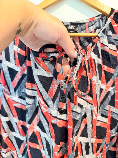 Line 7 Abstract Print Tie Neck Top Black Red Grey - Size L