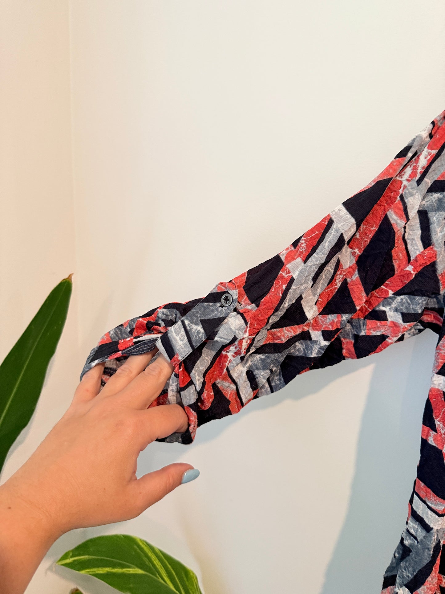 Line 7 Abstract Print Tie Neck Top Black Red Grey - Size L
