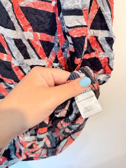 Line 7 Abstract Print Tie Neck Top Black Red Grey - Size L