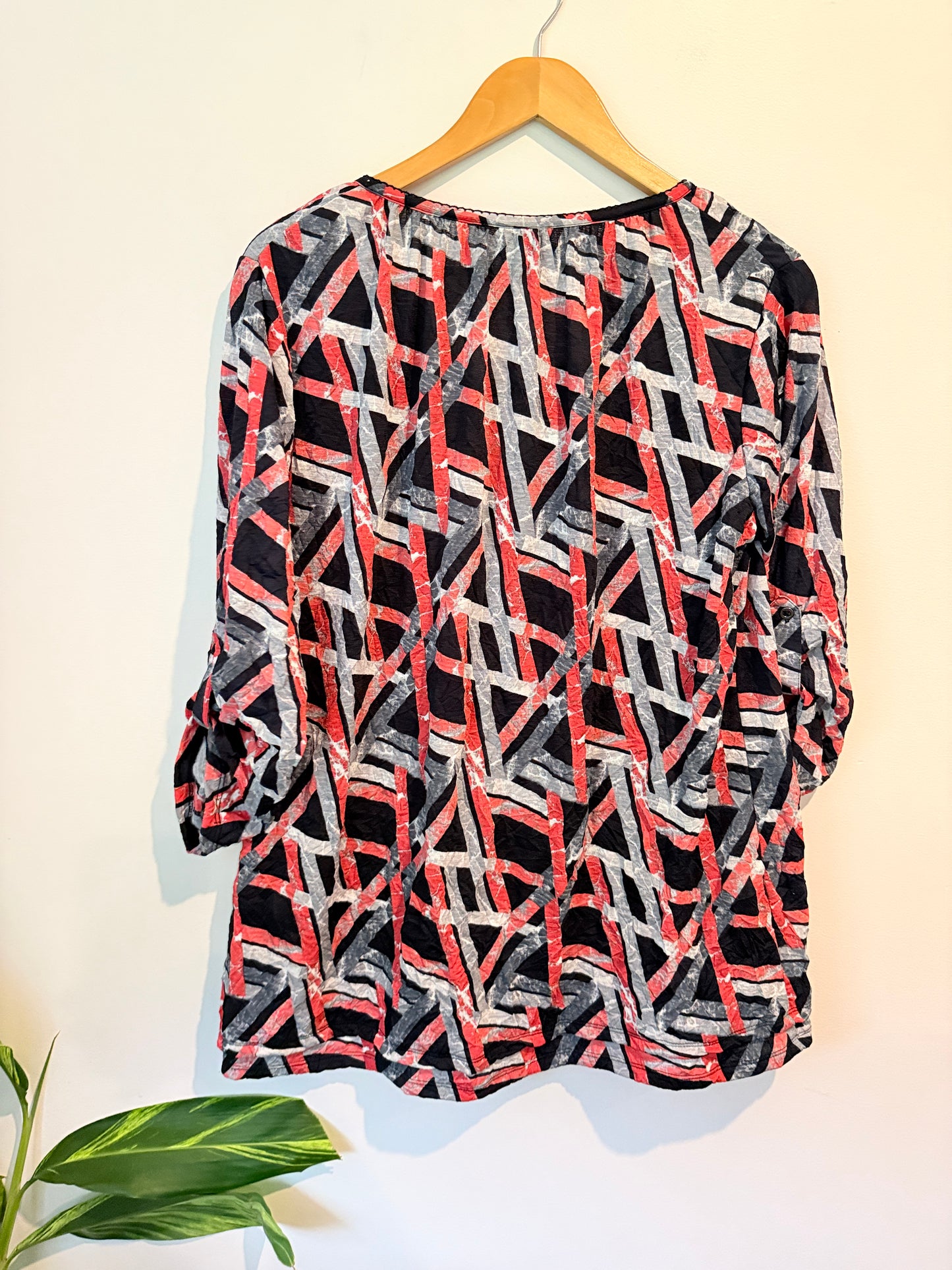 Line 7 Abstract Print Tie Neck Top Black Red Grey - Size L
