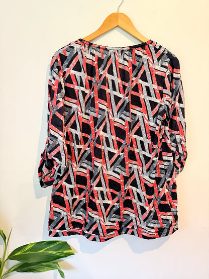 Line 7 Abstract Print Tie Neck Top Black Red Grey - Size L