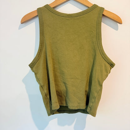 Uniqlo Size L Olive Green Ribbed Cropped Sleeveless Padded Top