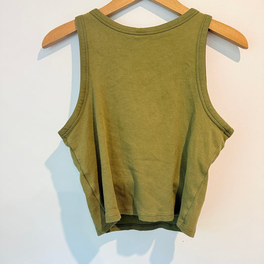Uniqlo Size L Olive Green Ribbed Cropped Sleeveless Padded Top