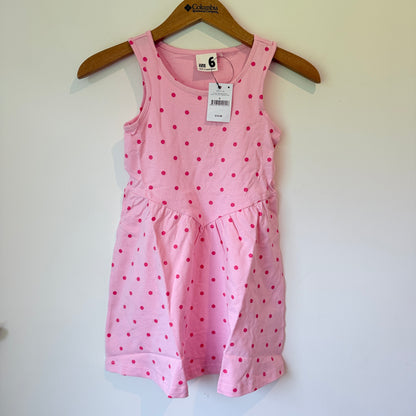 Cotton On Kids Summer Sleeveless Dress Pink Polka Dot Size 6