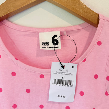 Cotton On Kids Summer Sleeveless Dress Pink Polka Dot Size 6