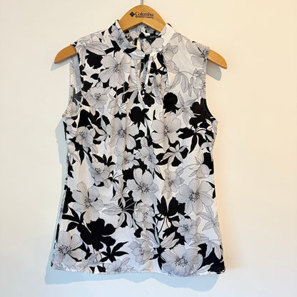 Orsay Size 36 Black & White Floral Print Sleeveless Blouse
