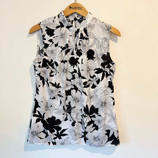 Orsay Size 36 Black & White Floral Print Sleeveless Blouse