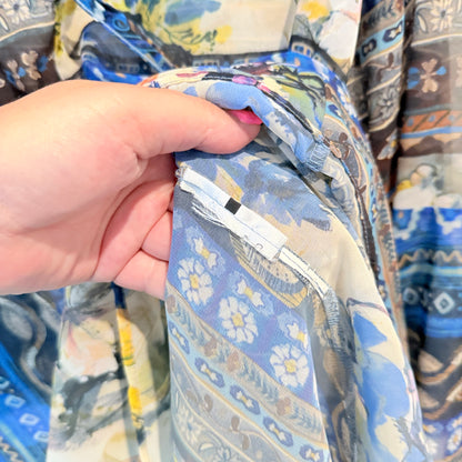 Koton Size 10 Blue & Brown Sheer Floral Geometric Kimono-Style Top