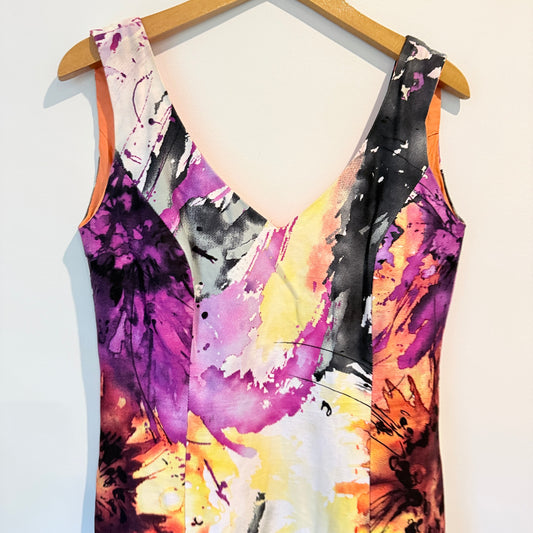 V-Neck Mini Dress in Abstract Multi-Colour Print - 44cm U/Arm