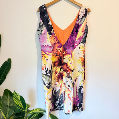 V-Neck Mini Dress in Abstract Multi-Colour Print - 44cm U/Arm