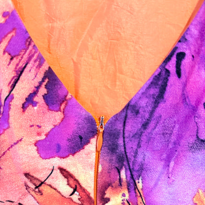 V-Neck Mini Dress in Abstract Multi-Colour Print - 44cm U/Arm