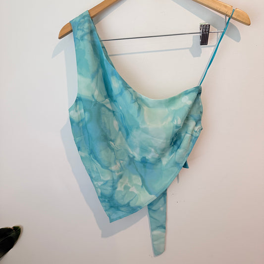 Glassons Blue Asymmetrical Tie-Drape Top – Size 10