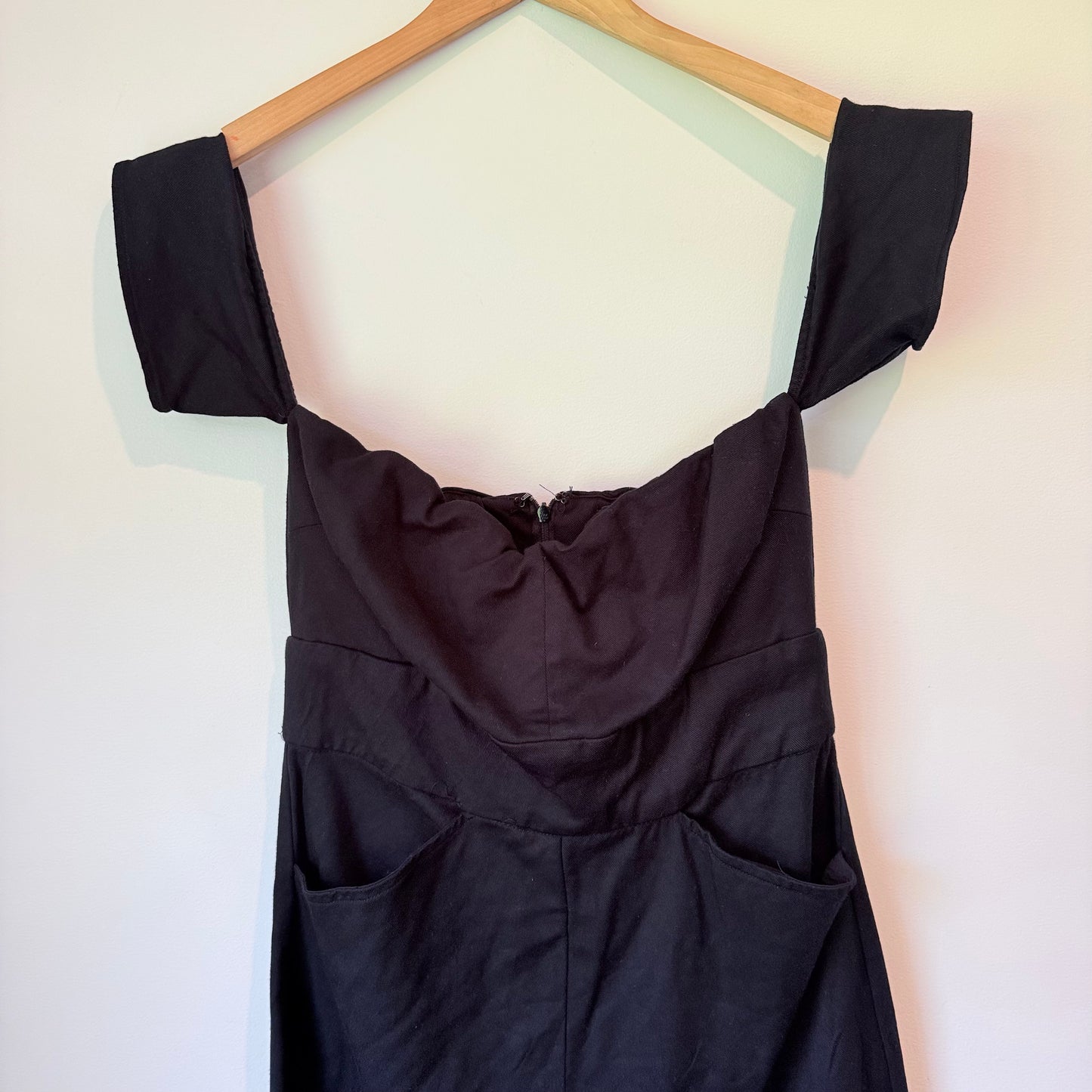 Reformation Size 12 Black Off-Shoulder Wide-Leg Jumpsuit