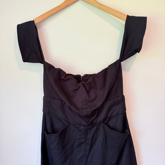Reformation Size 12 Black Off-Shoulder Wide-Leg Jumpsuit