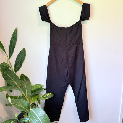 Reformation Size 12 Black Off-Shoulder Wide-Leg Jumpsuit