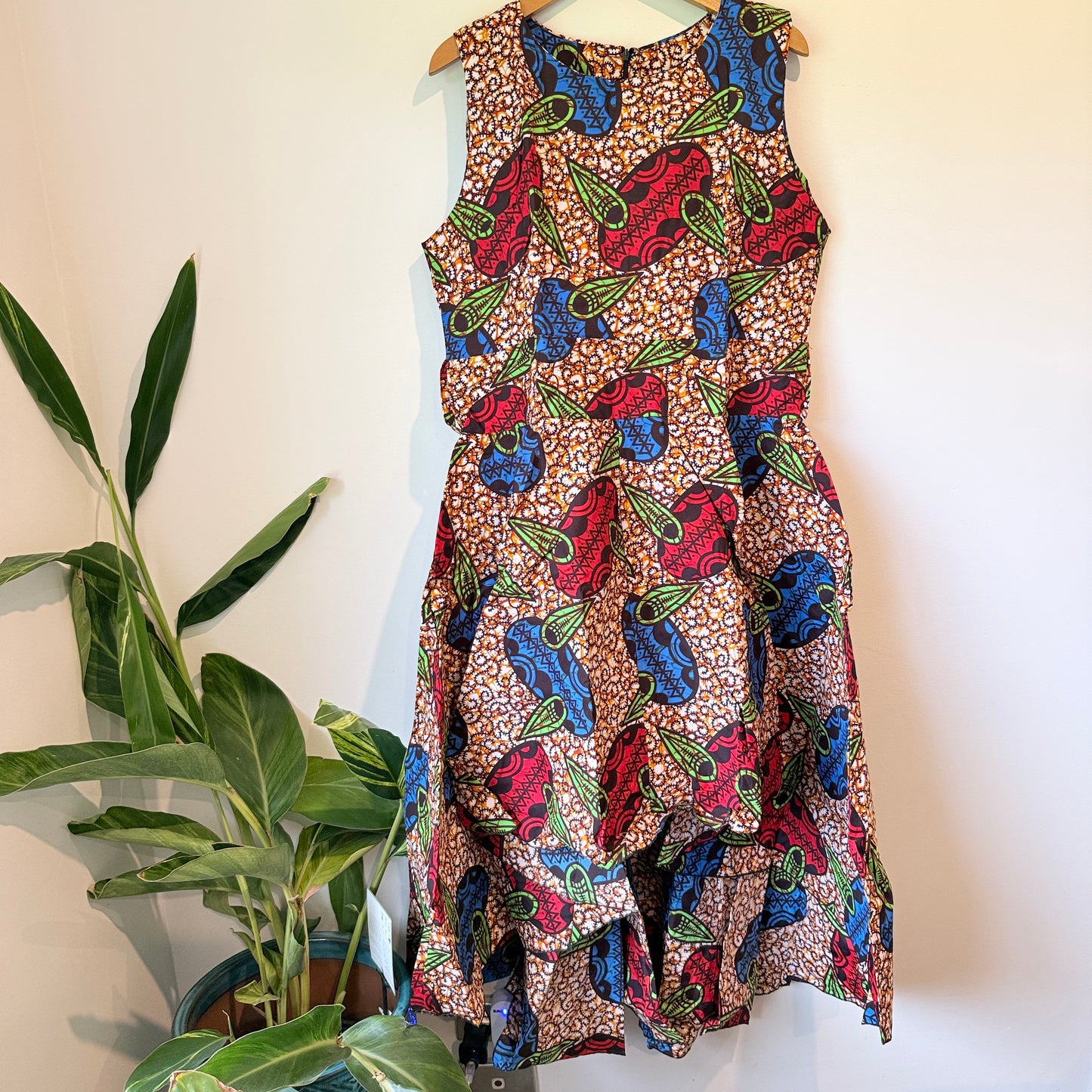 KA&KA Red & Blue African Print High-Low Dress - Size XXL