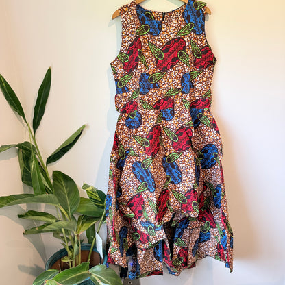KA&KA Red & Blue African Print High-Low Dress - Size XXL